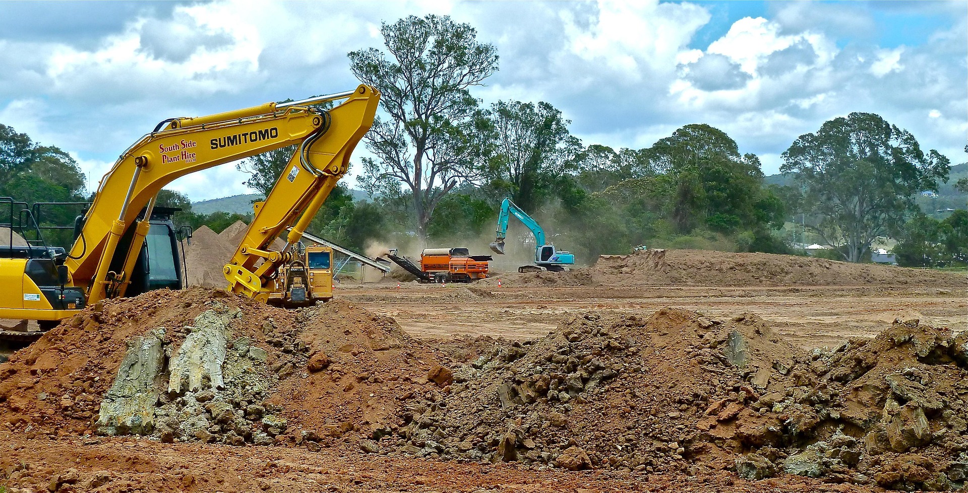 Civil engineering machinery on an infrastructure site